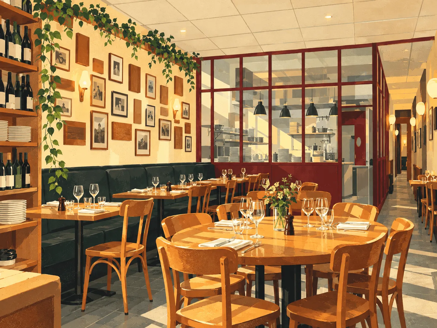 Illustration du Café du Peintre, bouchon et sa cave de 1 200 vins derrière le comptoir, boulevard des Brotteaux, Lyon 6e