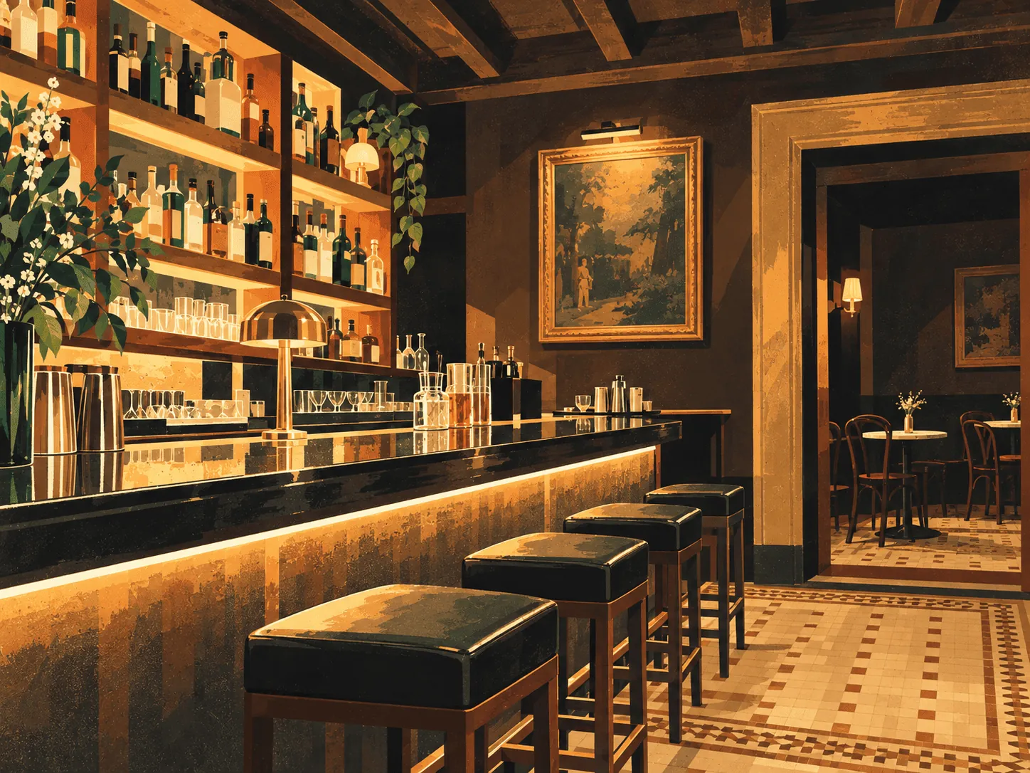 l-antiquaire-speakeasy-lyon Illustration de L'Antiquaire, speakeasy aux banquettes Chesterfield et cocktail Old Fashioned, près des Terreaux, Lyon 1er