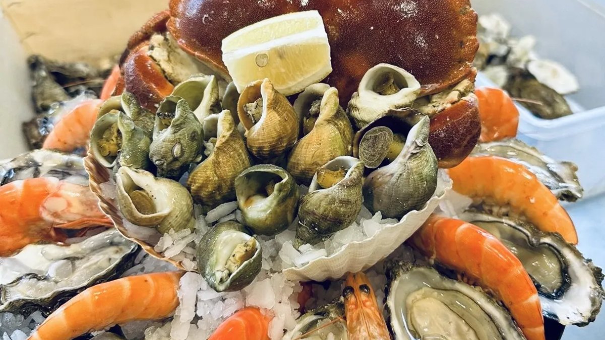 Un plateau de fruits de mer de la Maison Béguin, brasserie du 7e arrondissement à Lyon : crabe, bulots, huîtres et crevettes Un plateau de fruits de mer de la Maison Béguin, brasserie du 7e arrondissement à Lyon : crabe, bulots, huîtres et crevettes