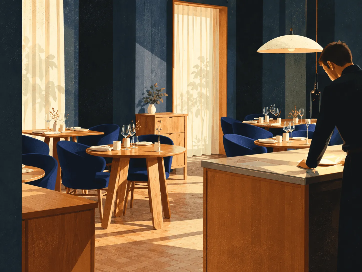 Illustration de Prairial, restaurant étoilé à la cuisine ouverte au centre de la salle, place Hubert-Mounier, Confluence, Lyon 2e