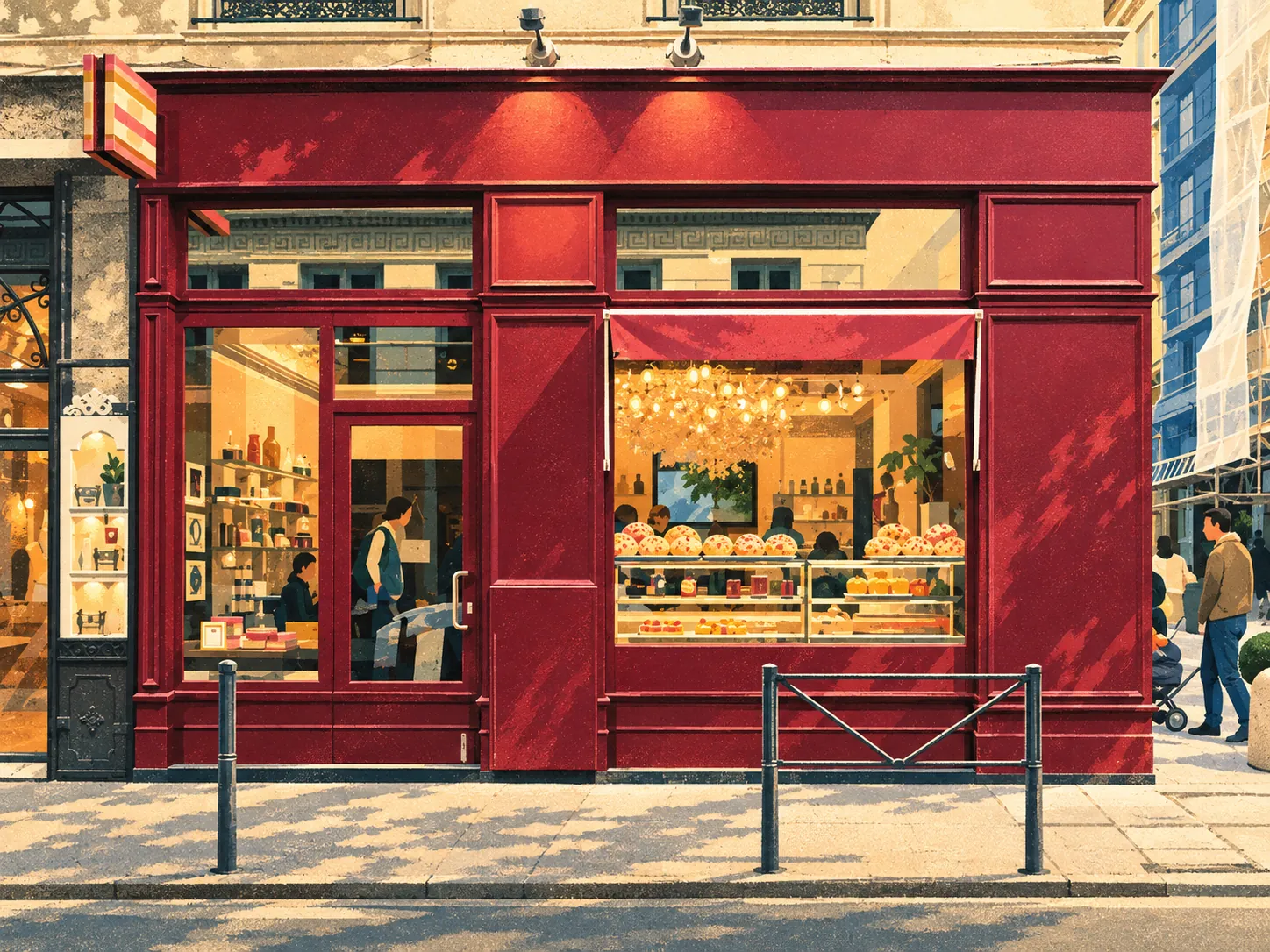 Illustration de la Praluline de Pralus, brioche aux pralines roses, boutique de la rue de Brest, Presqu'île, Lyon 2e