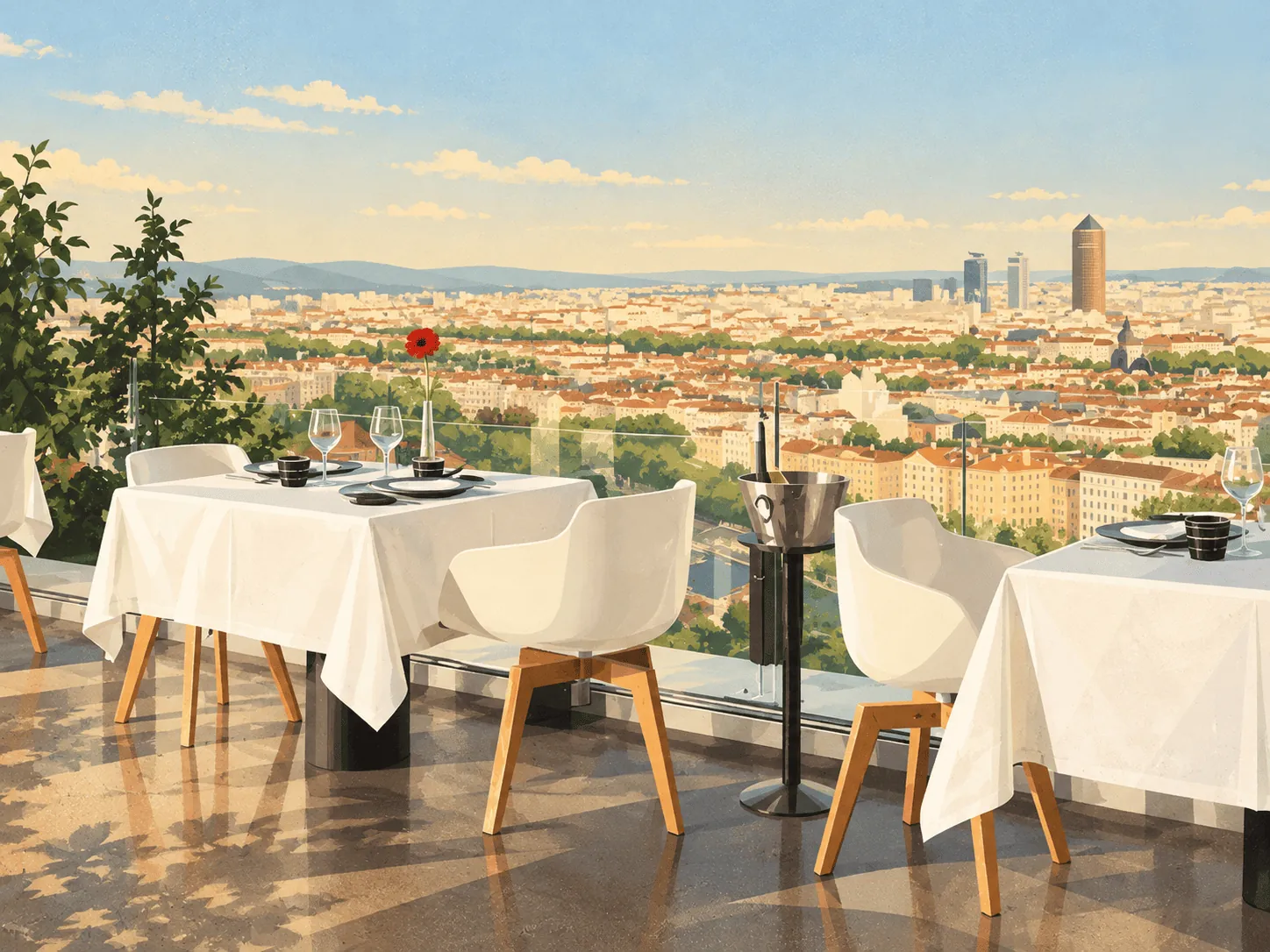 tetedoie-fourviere-lyon Illustration de Têtedoie, table étoilée avec vue panoramique sur Lyon depuis la colline de Fourvière, Lyon 5e